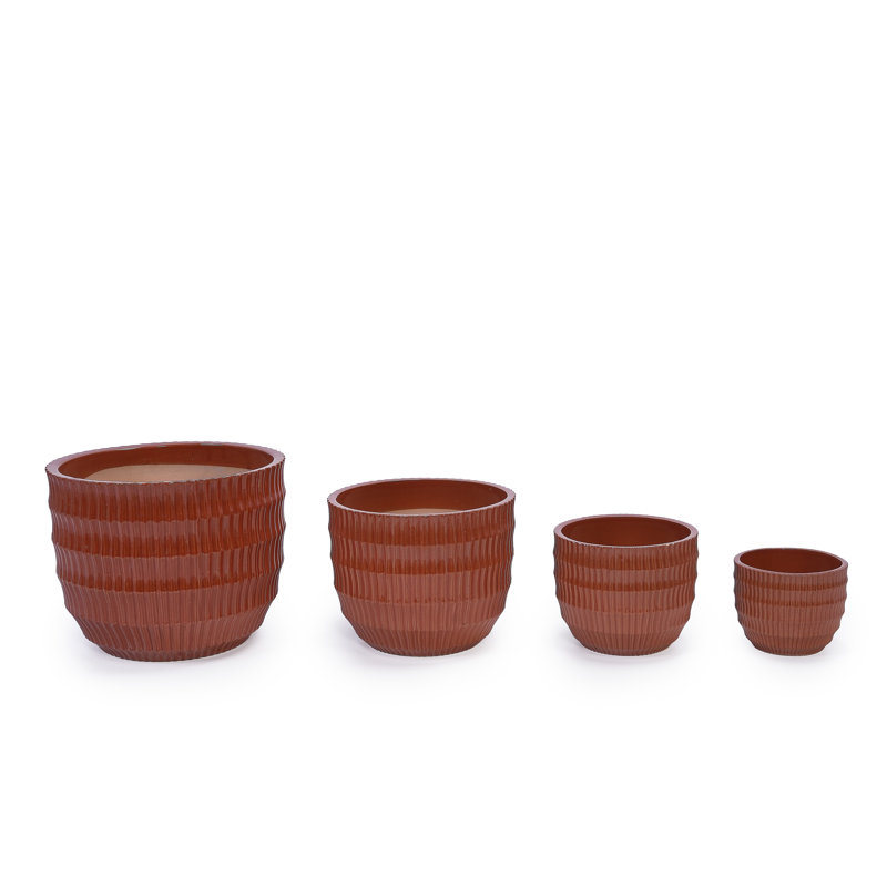 Pot de fleurs intérieur / extérieur en céramique moderne avec trou de drainage (ensemble de 4), Rouge