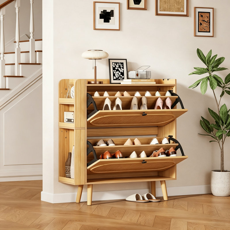 20 Pair Shoe Storage Cabinet, Light Brown