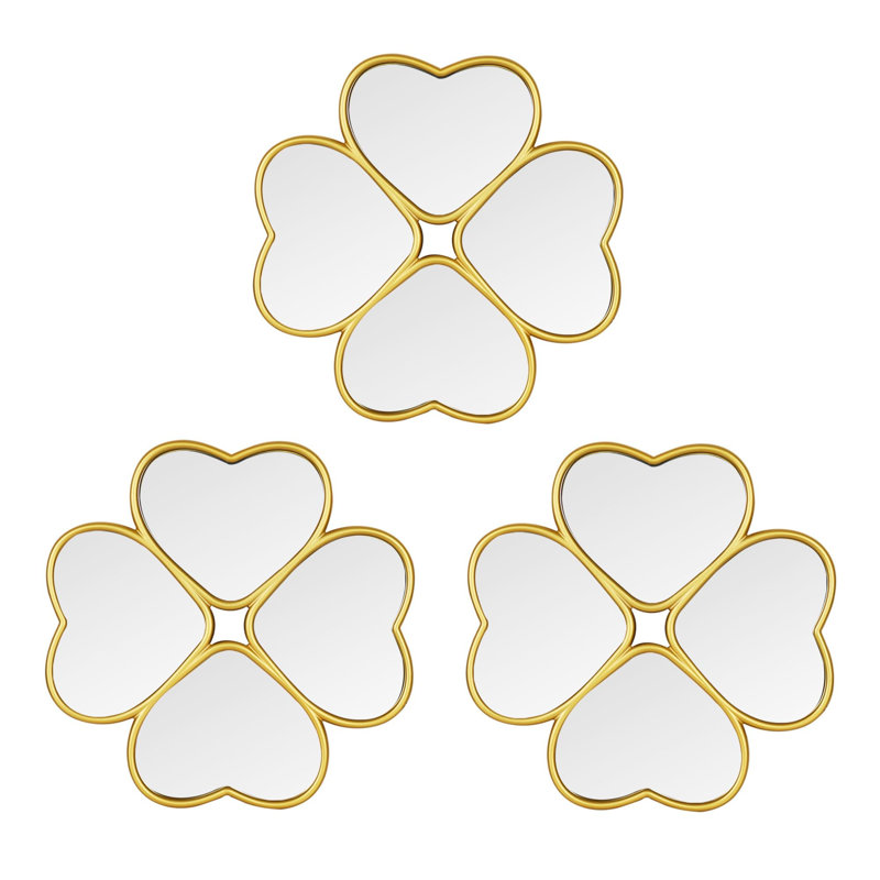 Vintage-chic 9.7'' Gold Heart & Clover Wall Mirror Ensemble (set Of 3)