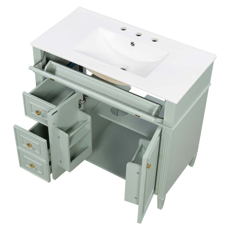 Meuble-lavabo moderne avec rangement à fermeture douce et quincaillerie dorée, Vert