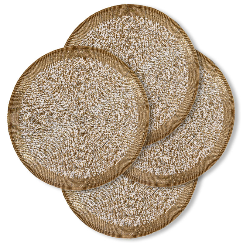 Gold and White Beaded Round Placemats Set of 4