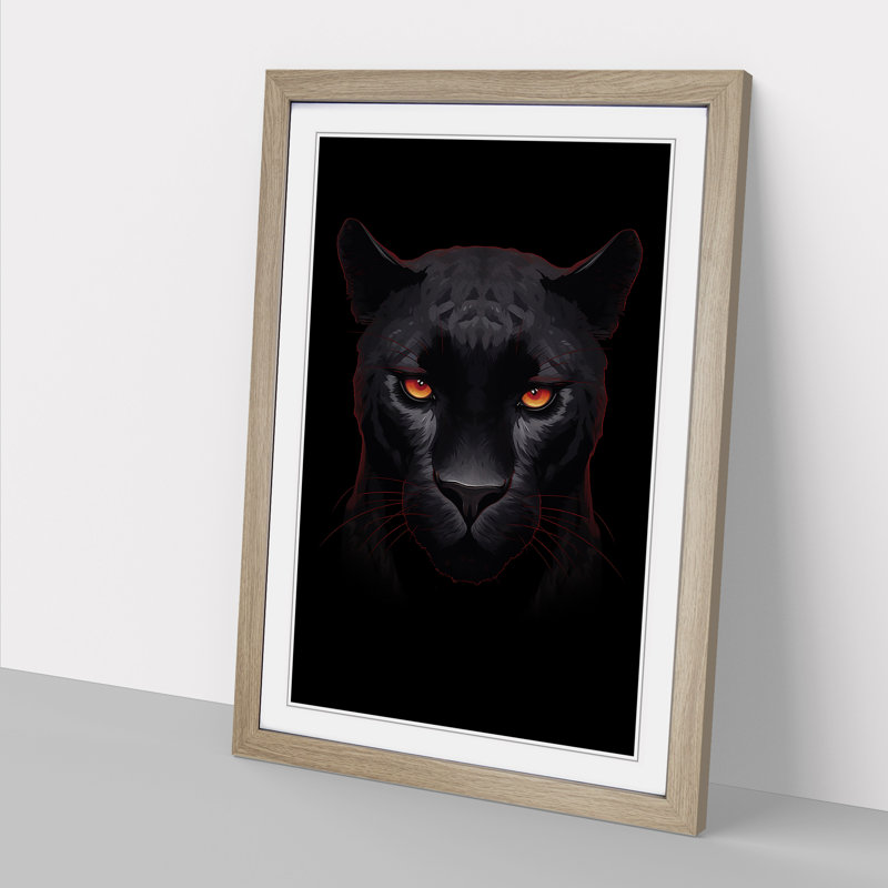 Panther Minimalism - Single Picture Frame Print on Wood, 64cm H x 46cm W x 2cm D, Oak