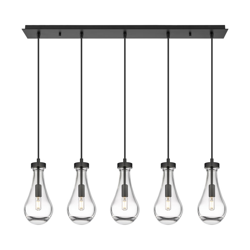 Luminaire suspendu pour îlot de cuisine à 5 lumières Resch, Transparent, Noir mat