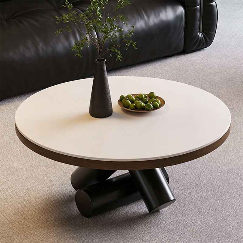 Table basse ronde Beige Stone + Bois manufacturé
