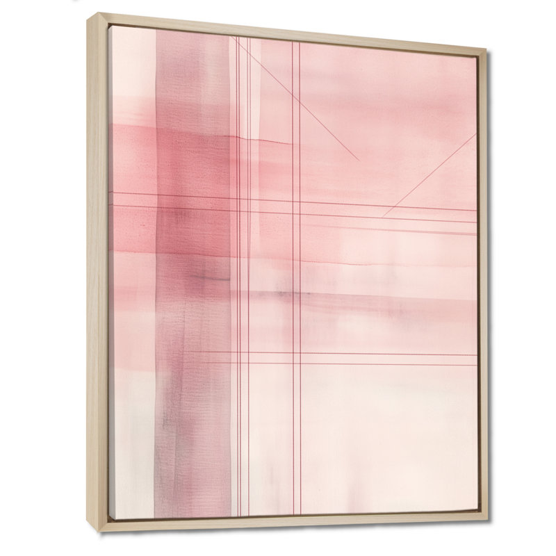 Art mural abstrait rosé, toile géométrique rose, Trepagnier, H 20 po x l 12 po, Cadre naturel flottant