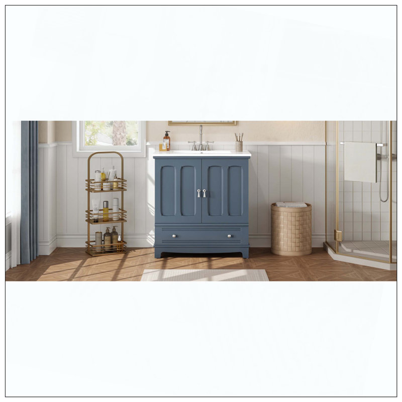 Meuble-lavabo de salle de bain en céramique, Bleu