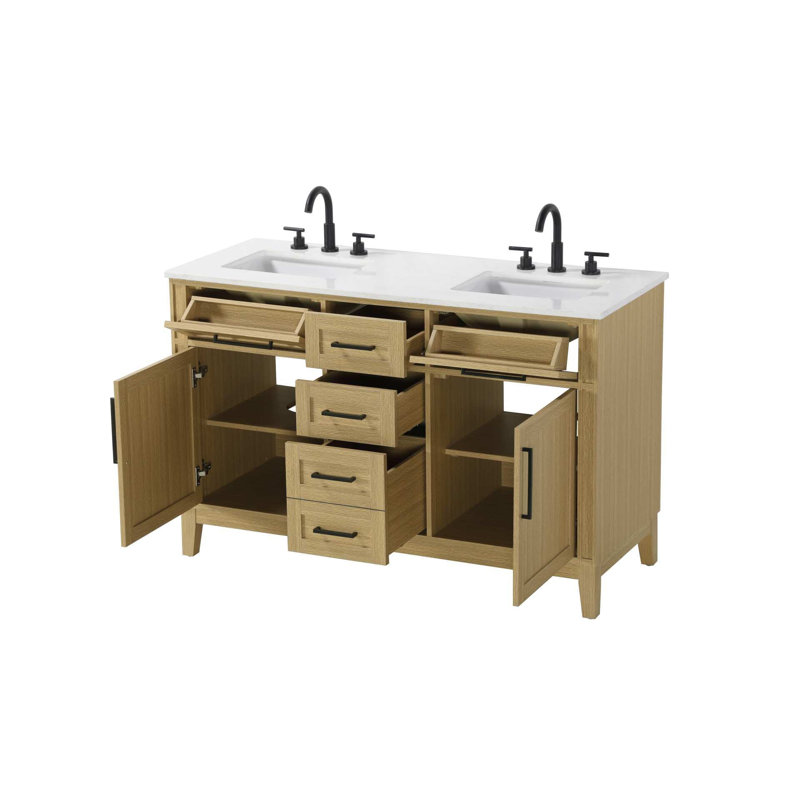 Meuble-lavabo double 54 po brun miel, 54", Brun miel