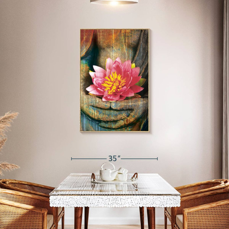 Lotus lotus main, Cadre flottant en bois naturel, 29 po x 43 po