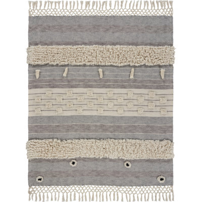 Jeté rayé en coton tissé gris