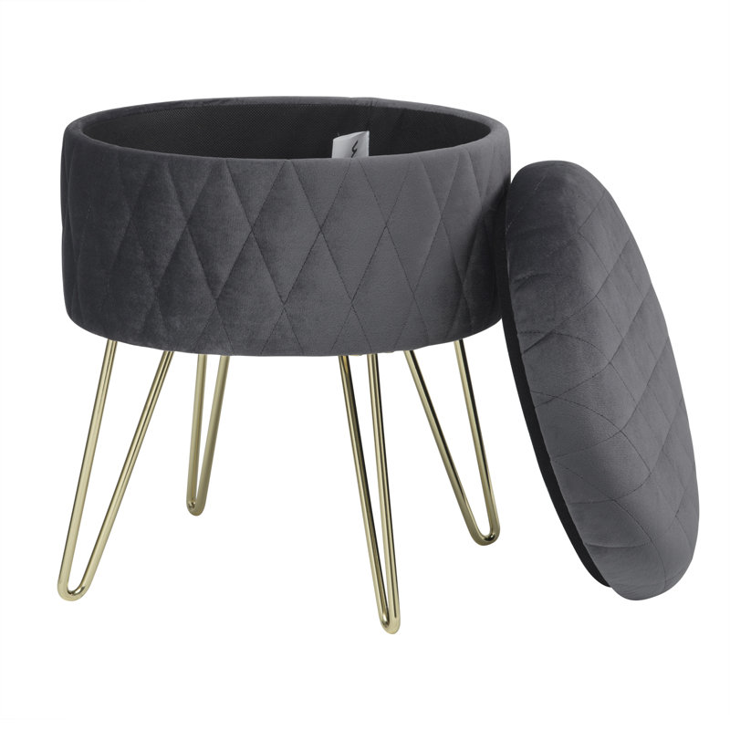 Berg 31.5Cm Velvet Round Storage Ottoman, Dark Grey