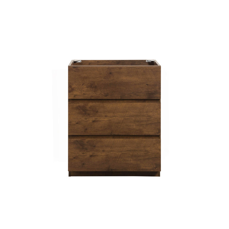 Armoire de plancher SANS lavabo, couleur noyer, avec trois tiroirs, pré-assemblée, Noyer, 24", Noyer