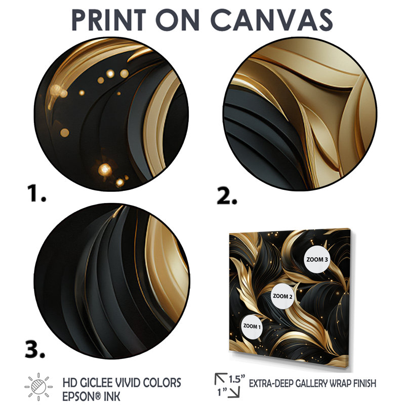 Midnight Charm Gold and Black - Large Marble Wall Art 4 pièces, Toile tendue, Ne s’applique pas