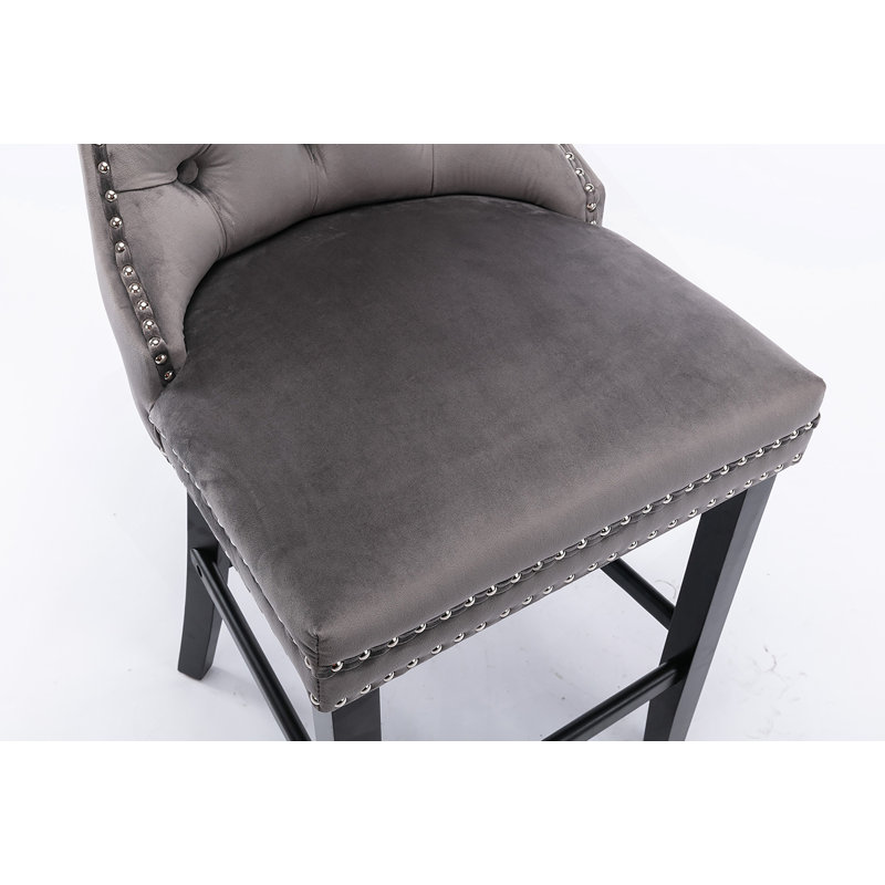 Tabourets de bar contemporains rembourrés en velours avec décoration capitonnée, Grey Seat/ Grey Frame