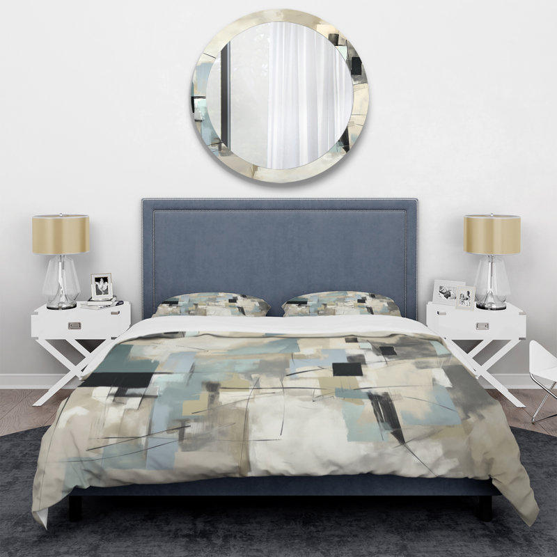 Ensemble de housse de couette Beige et gris Unounded Creativité II - Peinture abstraite