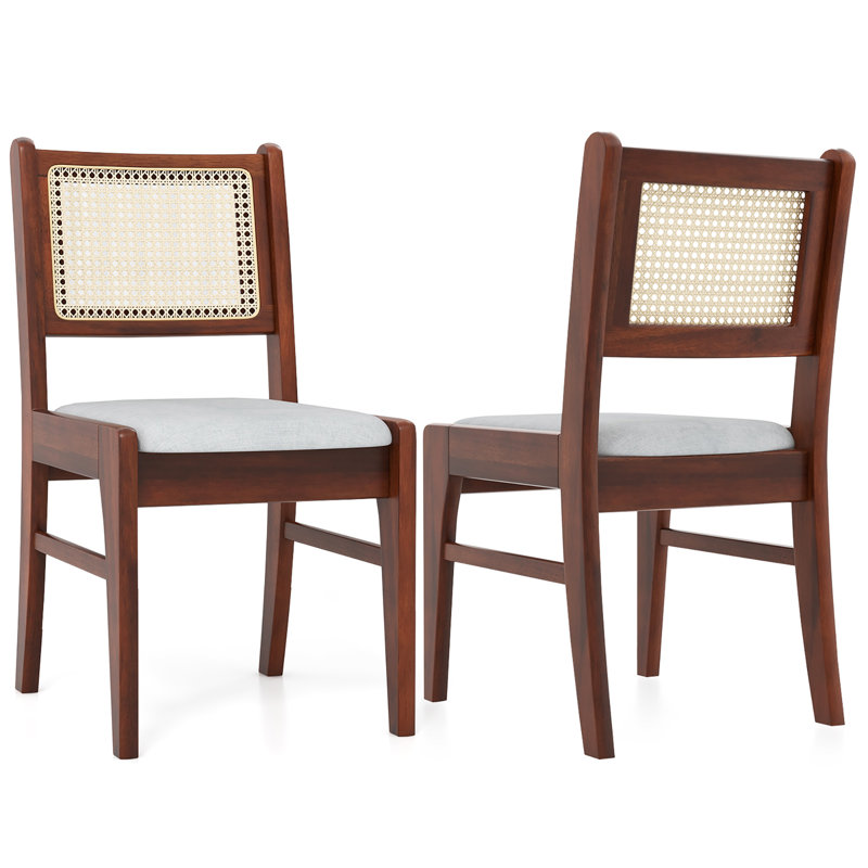 2 chaises de salle à manger rembourrées avec structure en bois d'hévéa
