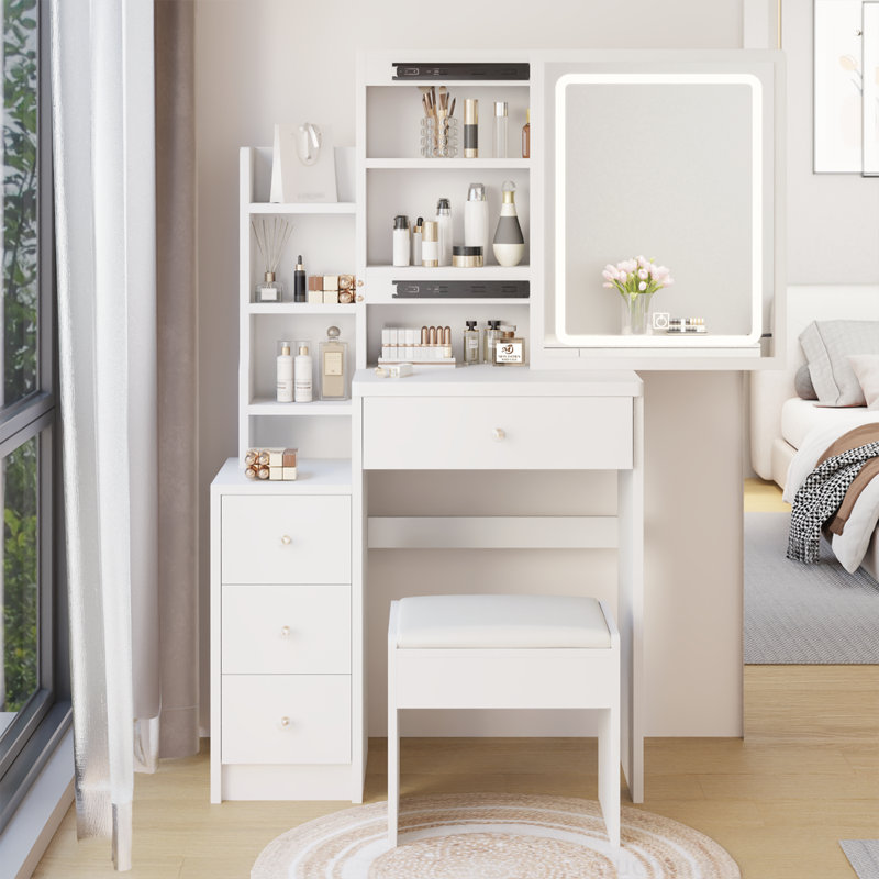 Versatile Compact Vanity Table with Advanced LED Mirror and Spacious Storage