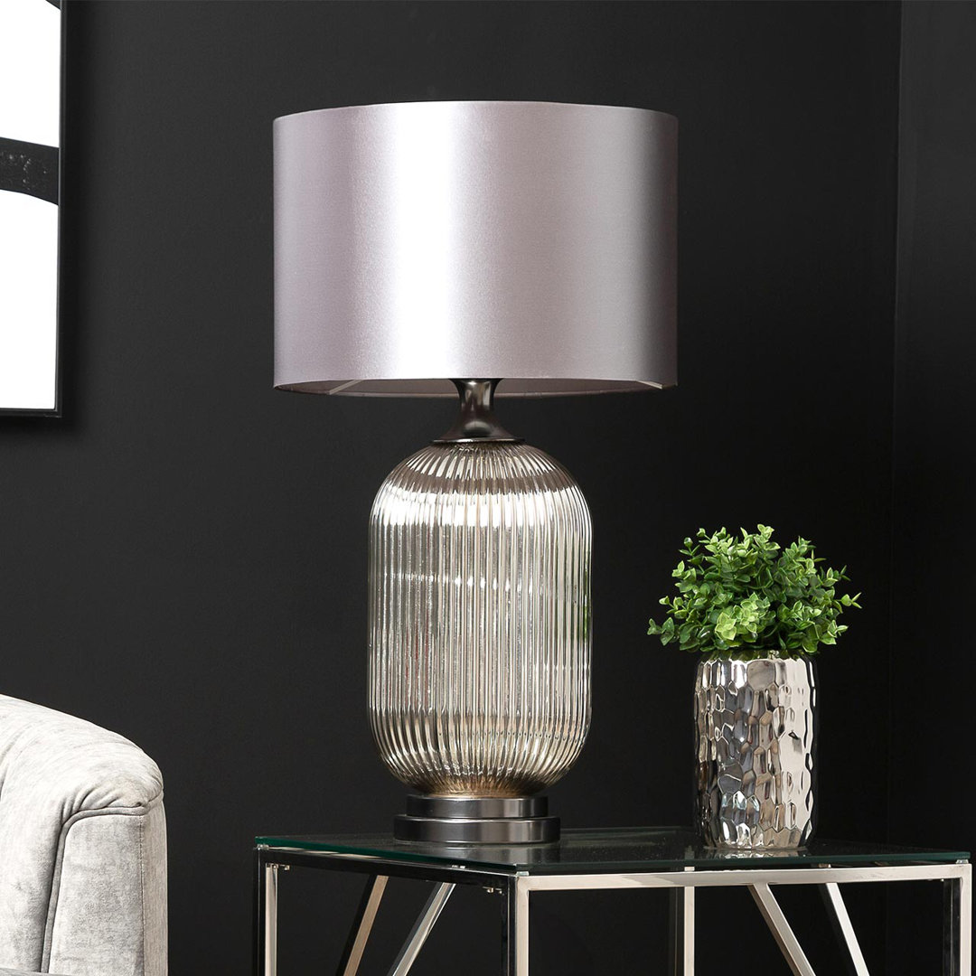 Balram 75.5cm Living Room Table Lamp with Glass Base, Bedside Buffet Lamp for Bedroom