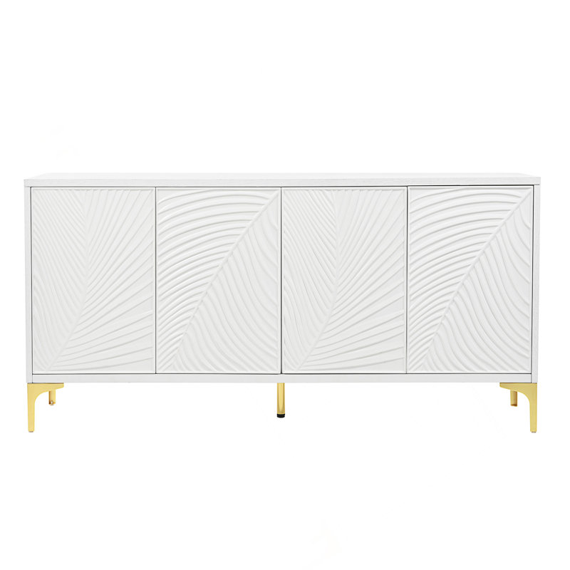 Armoire de rangement multifonctionnelle, buffet à quatre portes avec texture unique, tablettes réglables, idéale pour le bureau, le vestibule et le salon