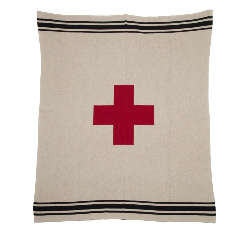 Swiss Cross with Stripes Throw, Flax