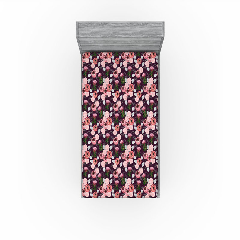 Drap-housse Ambesonne, Drap-housse simple TG, Fuchsia foncé, rosé / floral