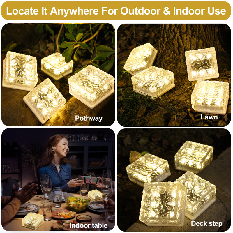Aderyn Warm White Solar Brick Paver Lights Set of 4, Thick Premium Acrylic IP65 Waterproof No Wiring Auto Dusk to Dawn Outdoor Step Lights for Farmhouse Patio Yard Driveway Landscape Decor