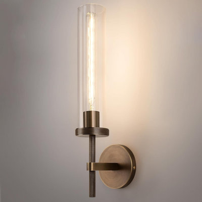 Modern Brass Wall Sconce With Clear Glass Tube, Antique Bronze Vanity Light Fixture For Bathroom, Bedroom, Living Room, Hallway, Staircase, And Kitchen