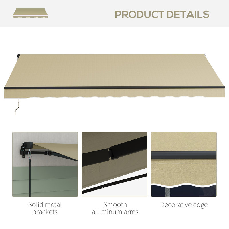 Outsunny 156 " W x 118 " D Polyester Cover Retractable Patio Awning, Beige
