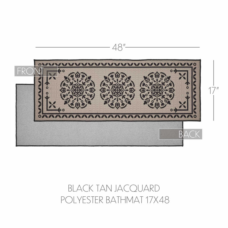 Custom House Tan Jacquard Polyester Bathmat, Black, 17"W x 48"L