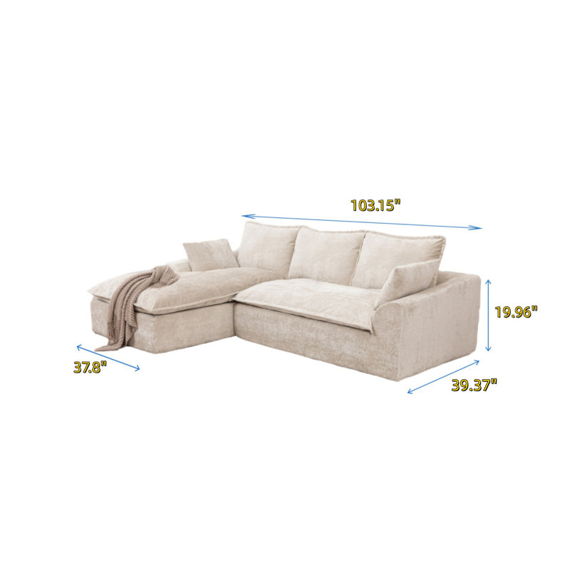 Canapé modulaire moderne sans os de 103 pouces, Chenille blanche