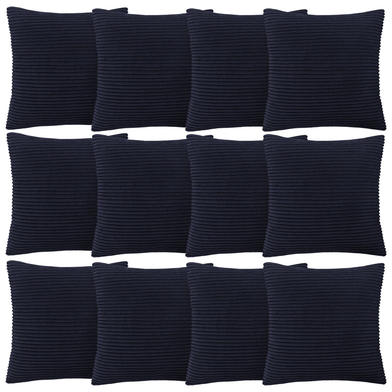 Aspire Homeware Striped Square Velvet Cushion Cover, Navy, Pack of 12