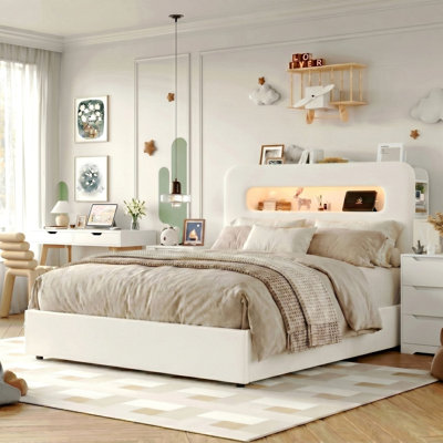 Ensemble de chambre à coucher 3 pièces, lit de rangement rembourré à 2 tiroirs avec ports de chargement et tablette latérale, ensemble de table de chevet 3 pièces à 2 tiroirs