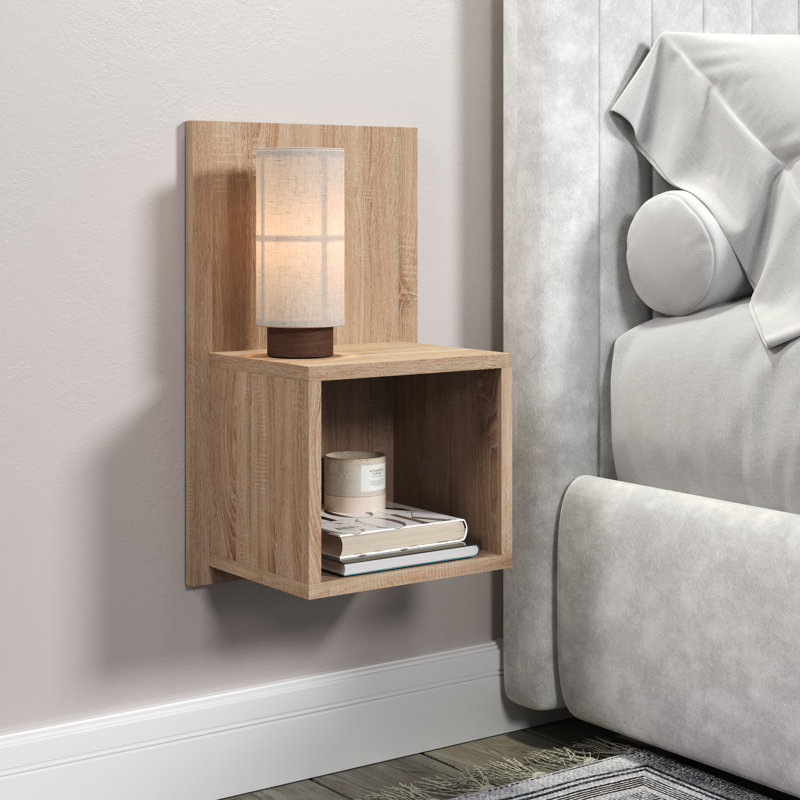 Set of 2 Floating Wall-Mounted Open Bedside Tables, Compact, Beige