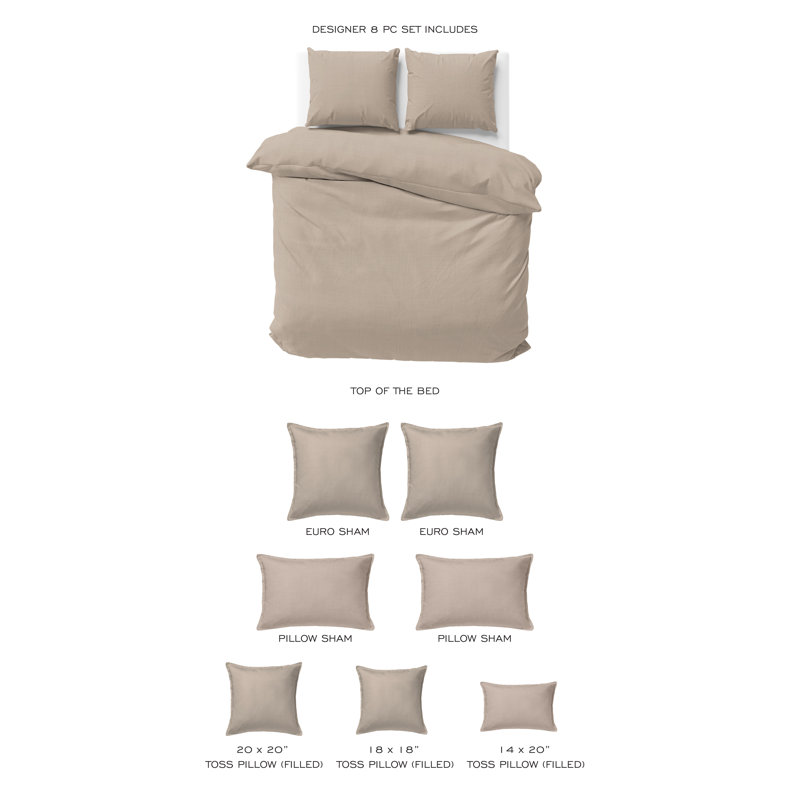 Ensemble de housse de couette 8 pièces Elsie, Housse de couette grande + 7 pièces supplémentai, Naturel
