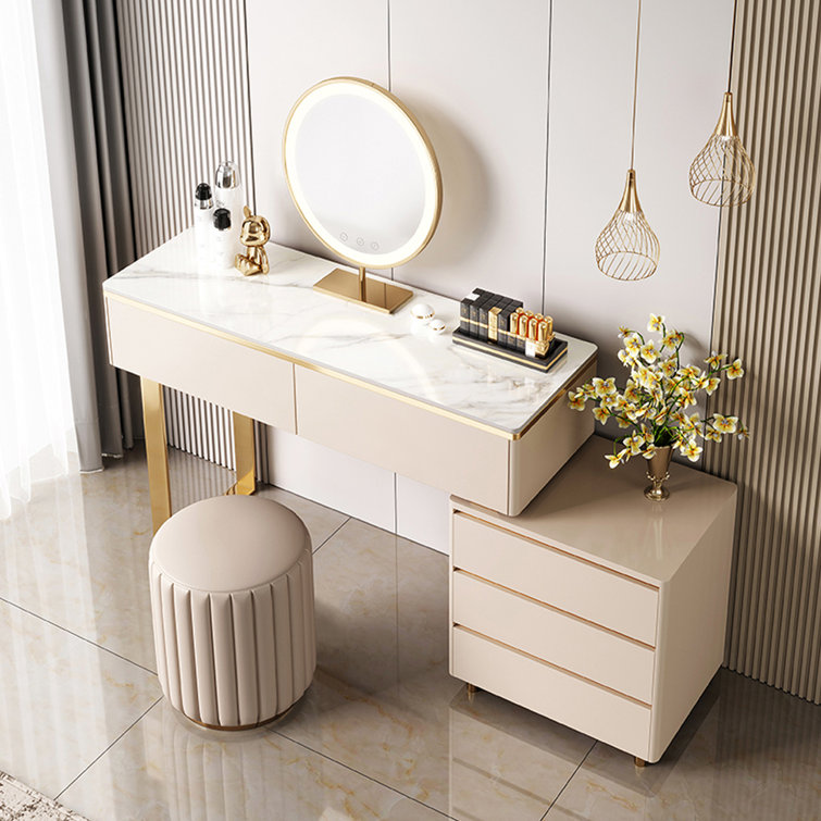 Everly Quinn Makeup Vanity Dressing Table with LED Light & Reviews