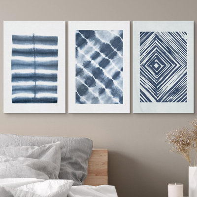 Blue Line Art and Diamond Illusion Collage Abstract Patterns Modern Art Mid-Century Modern