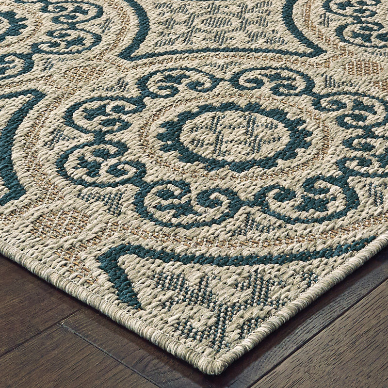 Tapis intérieur / extérieur gris / bleu sarcelle Izola, Rectangle 3 pi 3 po x 5 pi