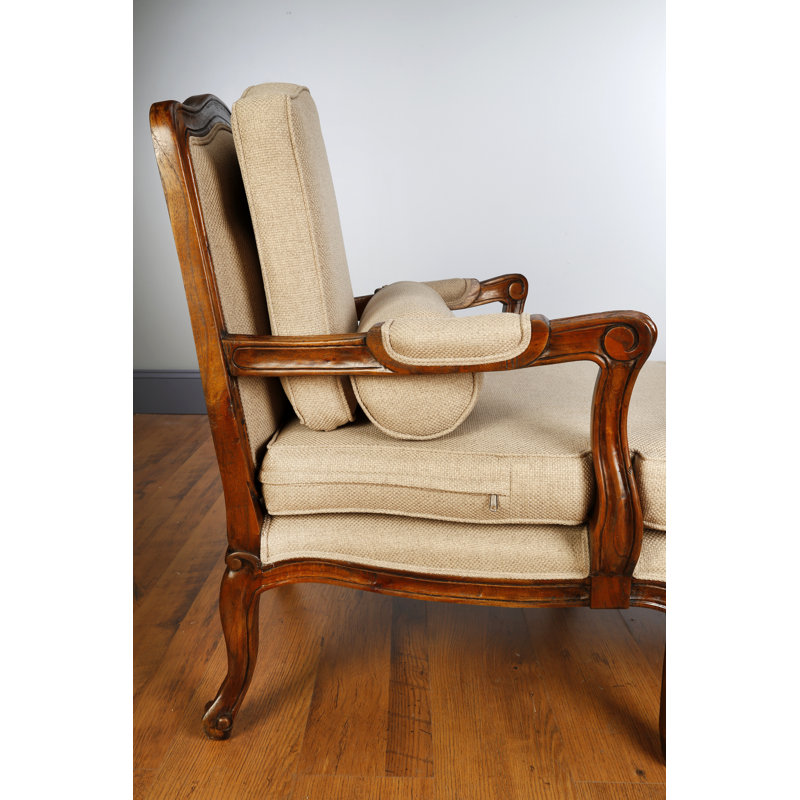 Chaise longue à accoudoirs carrés Roxane, Mélange de lin kaki