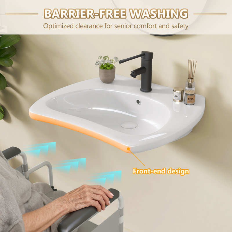 ADA U-Shaped Sink 24" x 20.7" x 6.9" Wheelchair Accessible Open Front Basin with Integrated Drain System