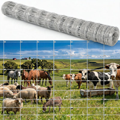 Rouleau de clôture pour bovins galvanisé robuste de calibre 12 - Fil tissé avec nœud de charnière - Barrière de ferme et de pâture résistante à la rouille pour bovins, chevaux, moutons, chèvres, porcs, cerfs - enclos extérieur, 5 pi x 328 pi