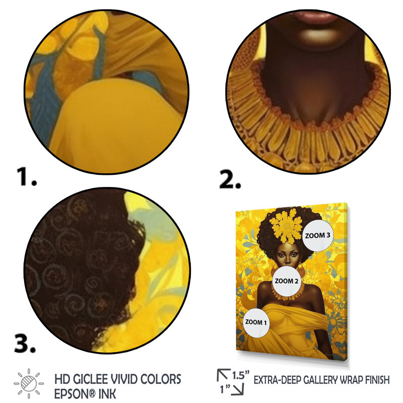Orisha Oshun, déesse africaine en jaune I, H 40 po x l 30 po x P 1,5 po, Cadre photo noir