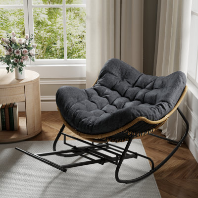Outdoor Steel Rocking Chair With Cushion And Footrest by Bayou Breeze