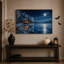 Cabane enneigée sur un lac gelé sous la pleine lune - Toile murale d'Halloween-645689331