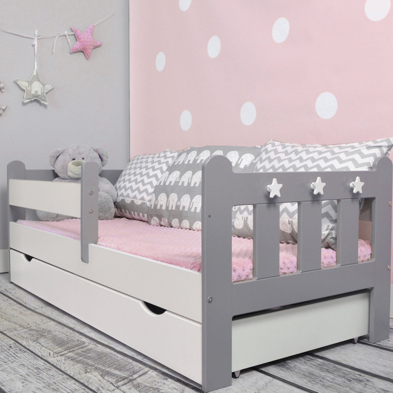 Sherri bed with drawer and mattress, Toddler (140 x 70 cm), White/Grey