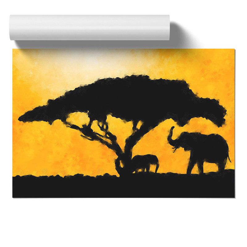 Mother and Baby Elephant Painting - Frameless Print, 42cm H x 59cm W x 0.1cm D
