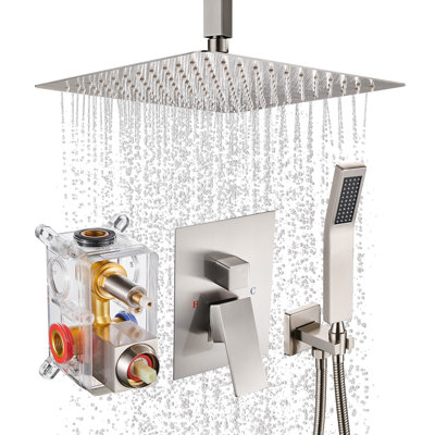 Ceiling-Mounted Complete 10" High-Pressure Shower System with Rough in-Valve Brushed Nickel