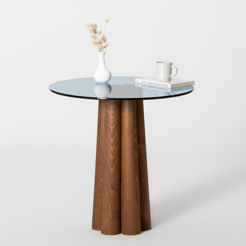 Table basse moderne avec plateau 100% verre trempé et structure 100% hêtre, 19,7 x 19,7 x 19,7 pouces | Design élégant en noyer et bleu | Démonté pour un assemblage facile | Parfait pour le salon et les espaces contemporains