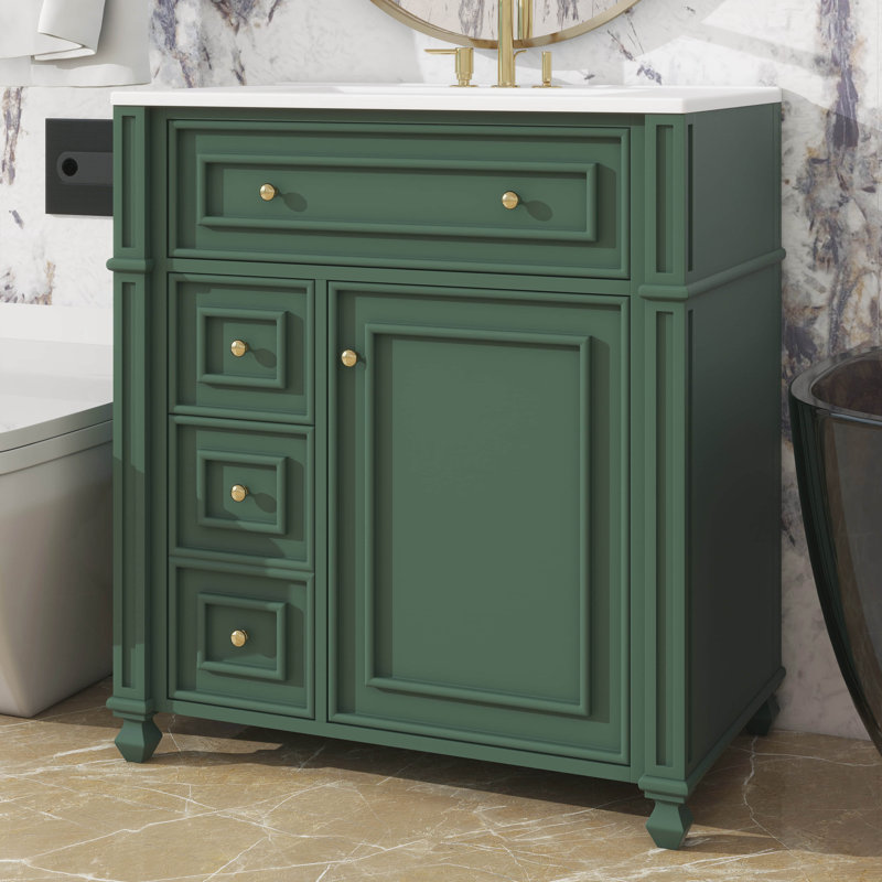 Meuble-lavabo de 30 pouces avec porte de meuble-lavabo en céramique, Vert/doré