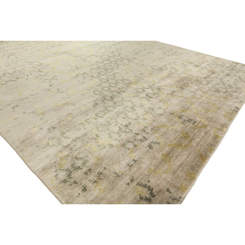 Tapis beige noué à la main, Rectangle 8 pi x 10 pi