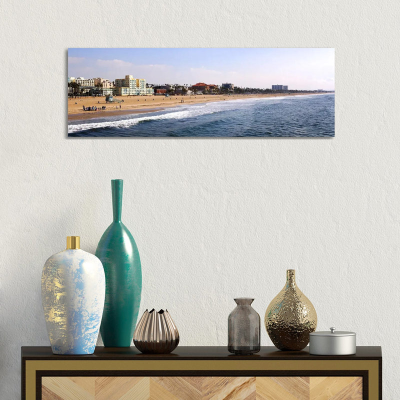 Surf On The Beach, Santa Monica Beach, Santa Monica, Los Angeles County, California, USA - Wrapped Canvas Panoramic Print