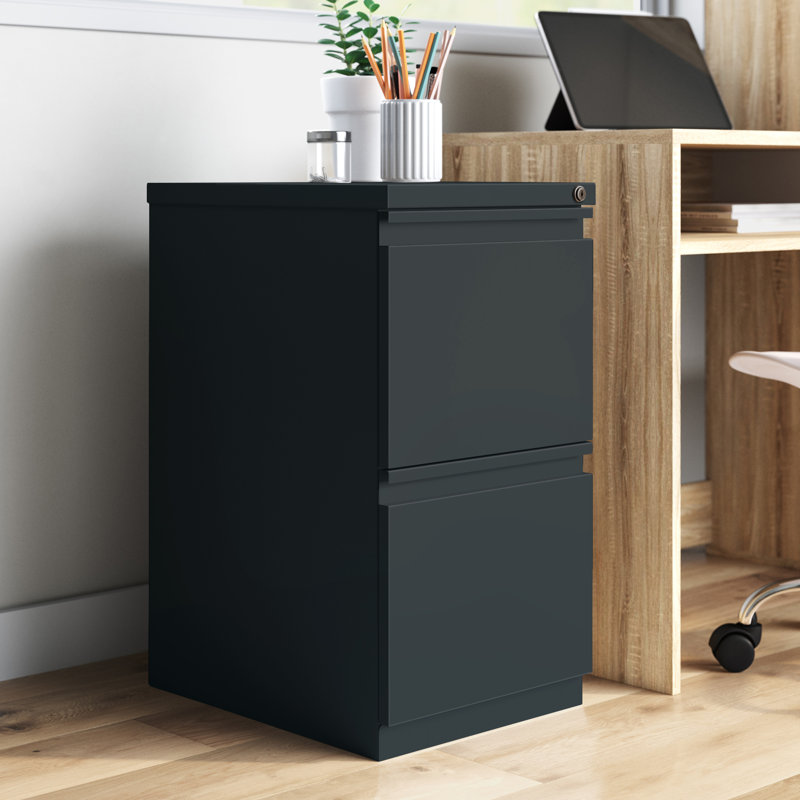 15'' Wide 2 -Drawer Mobile Steel File Cabinet, Black